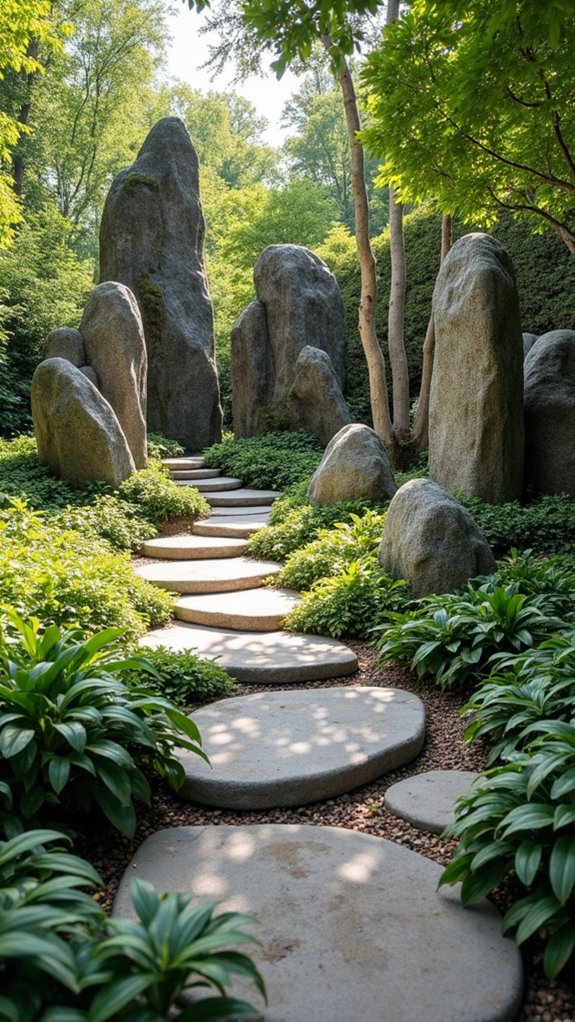 unique rock sculptures enhance gardens