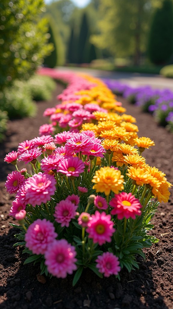 vibrant blooms dark mulch