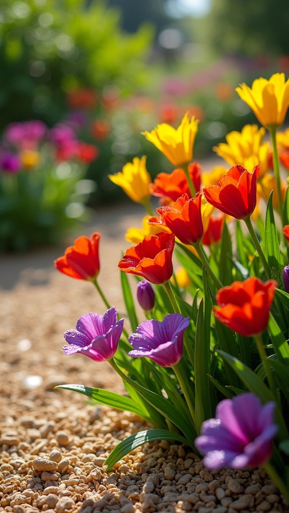 vibrant flowers light mulch