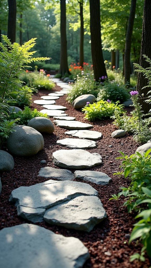 vibrant mulch enhances rock garden