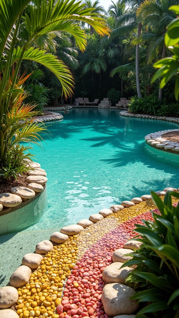 vibrant poolside stone accents