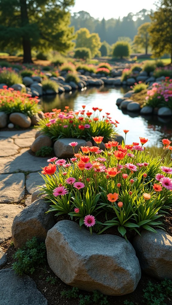 vibrant raised rock flower beds