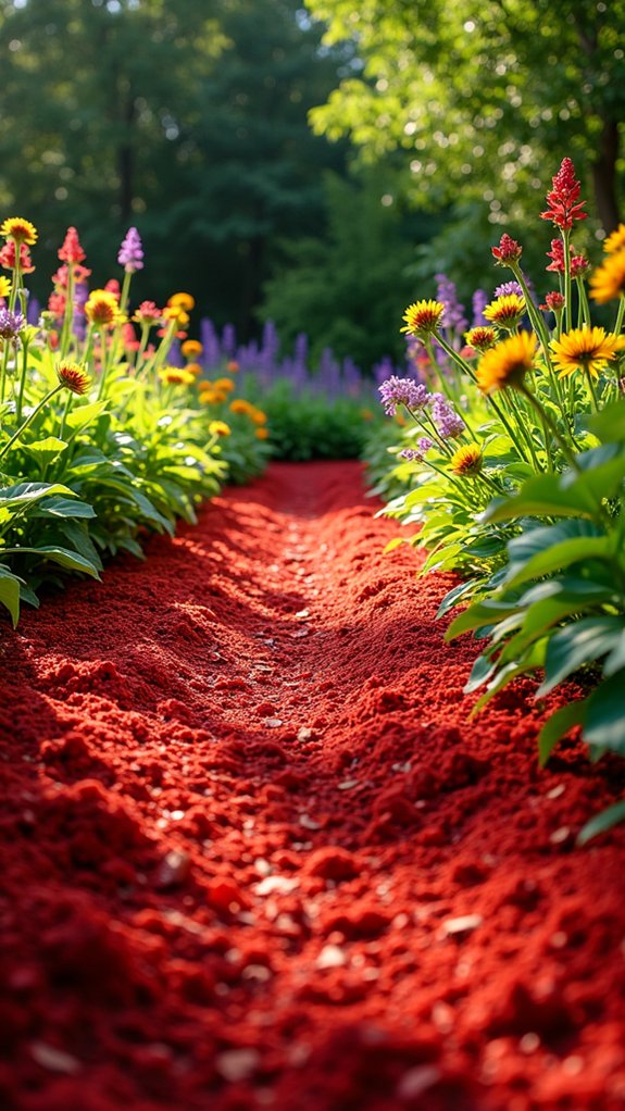 vibrant red mulch enhances landscapes