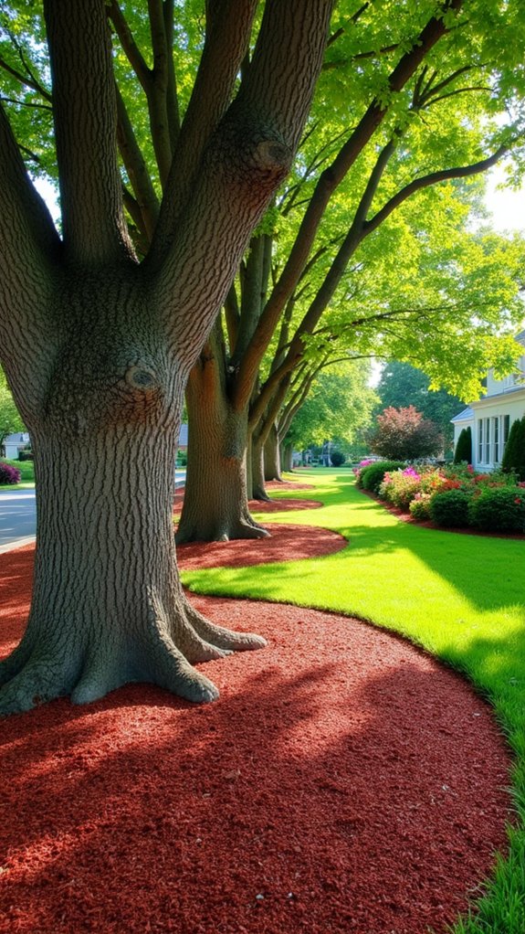 vibrant red mulch landscaping