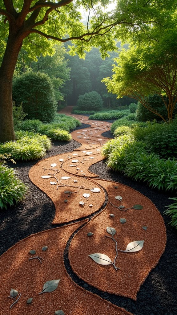 whimsical mulch pathway sculptures