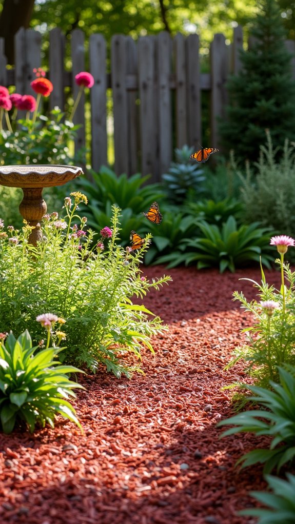 wildlife friendly red mulch garden
