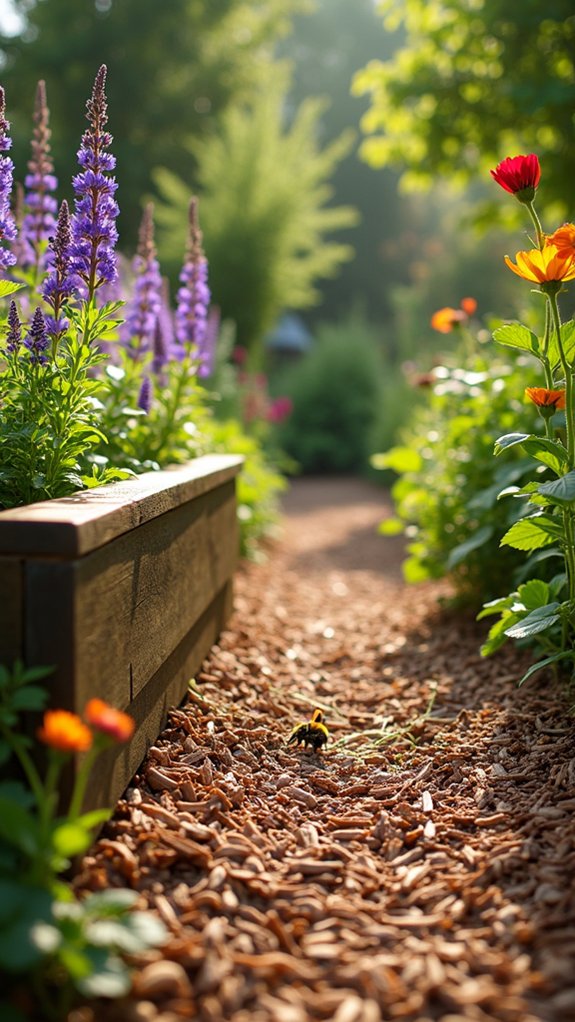 wood chips and edible flowers