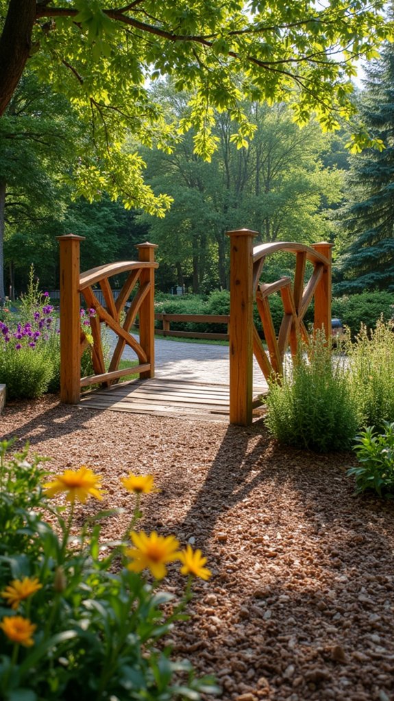 wooden bridge over mulch
