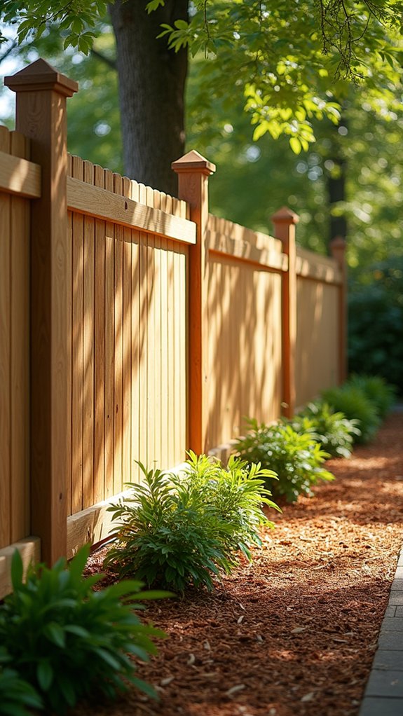 wooden fence with mulch