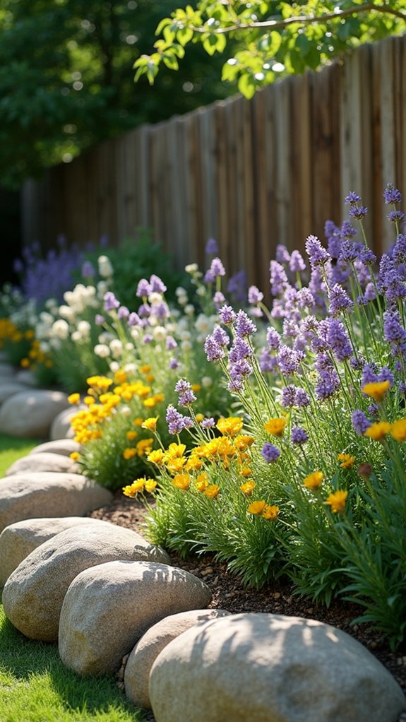 boulder border enhances flower beds