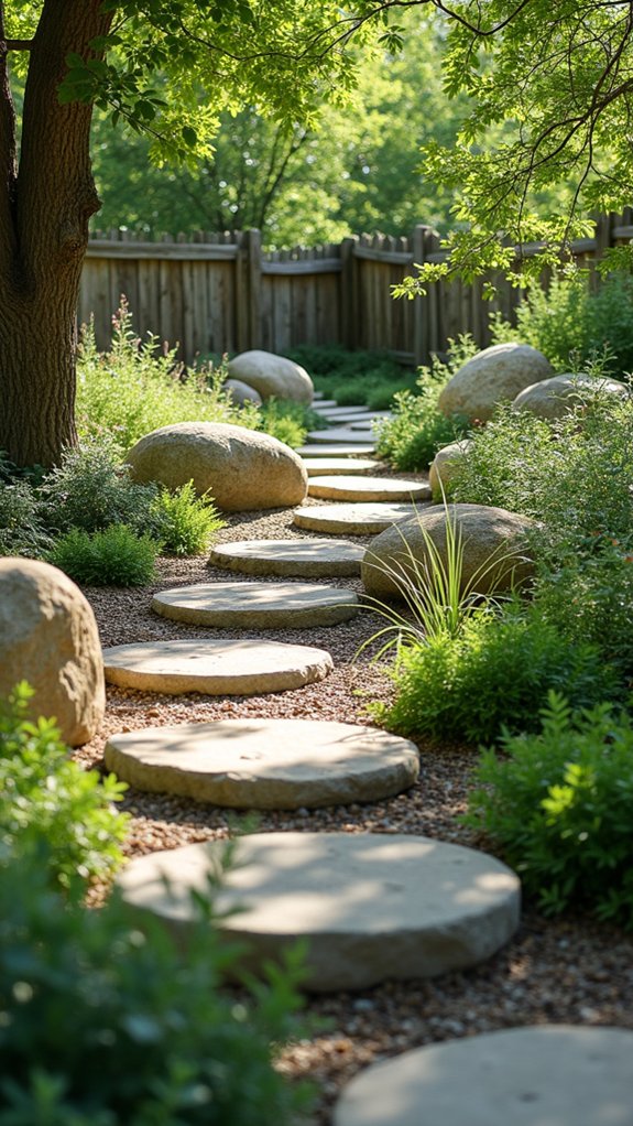 boulder pathway enhances garden