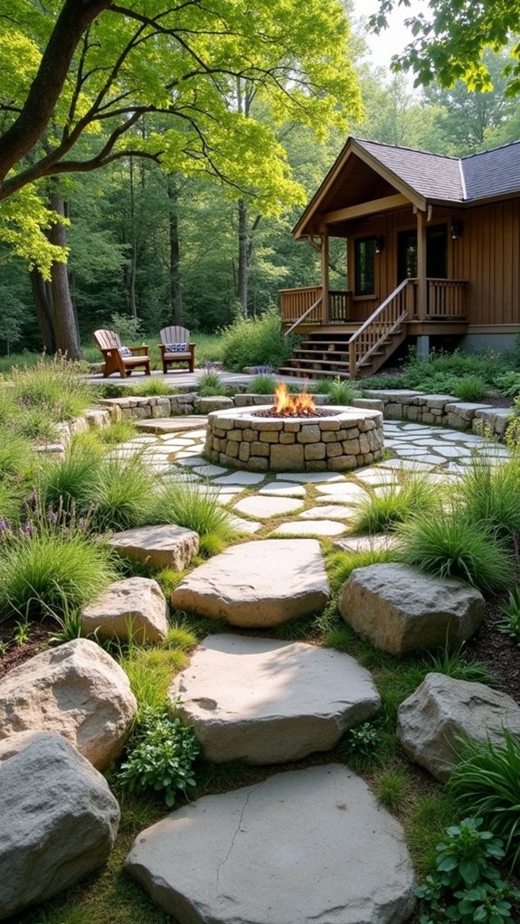 boulder pathway to firepit