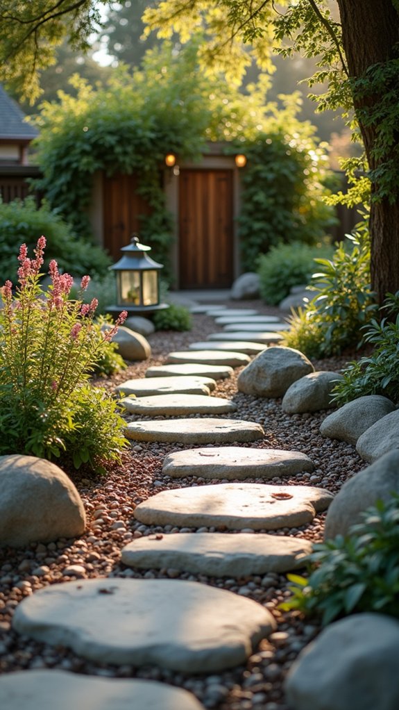boulder pathway with lighting