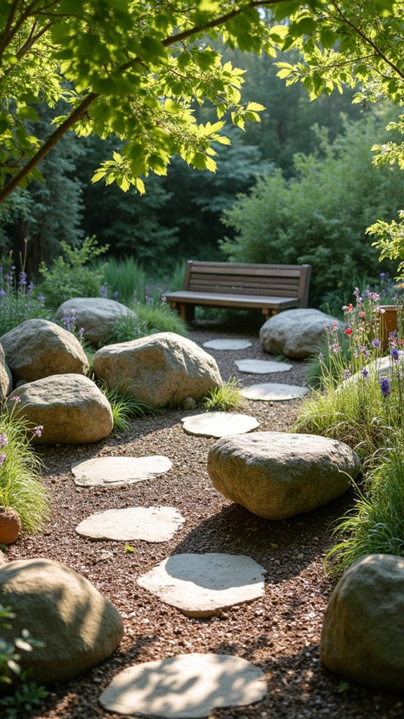 boulder seating enhances gardens