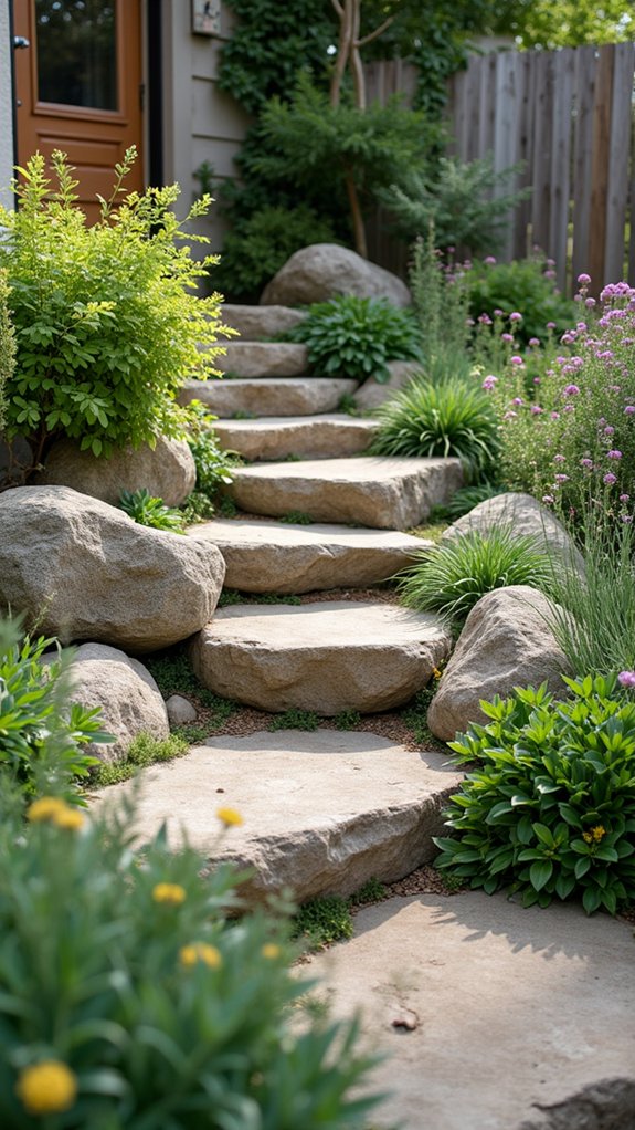 boulder steps with ground cover
