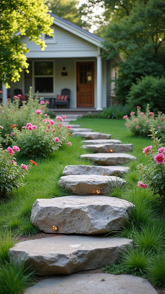 boulder steps with illuminated pathway