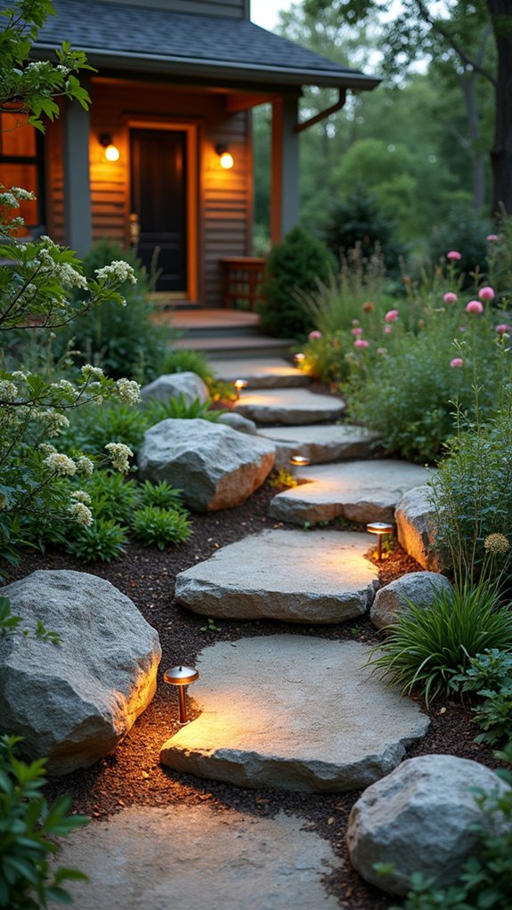 boulder steps with lighting