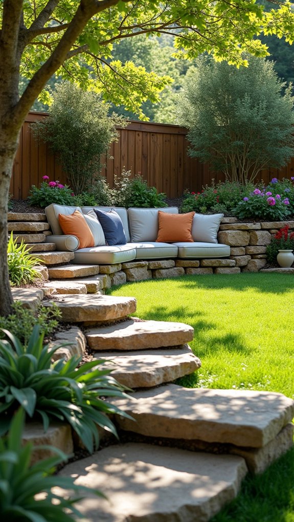 boulder steps with seating