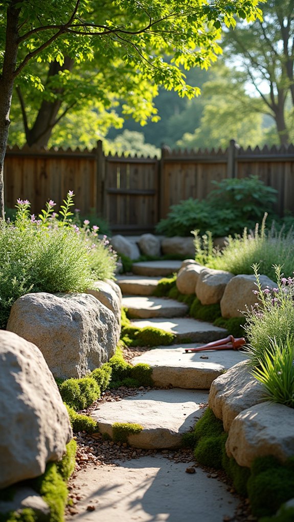 boulder wall enhances landscape beauty