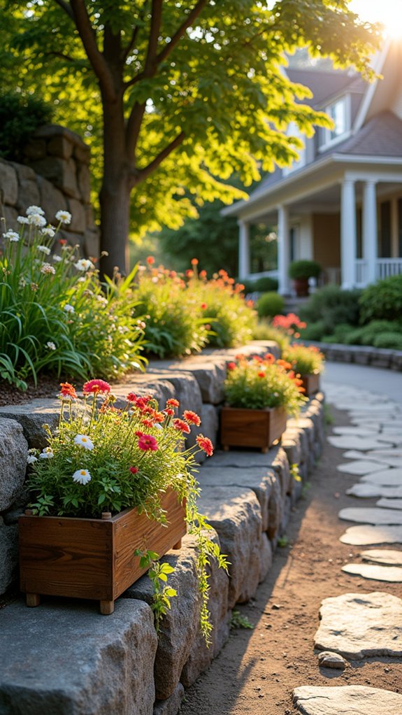 boulder walls with planters