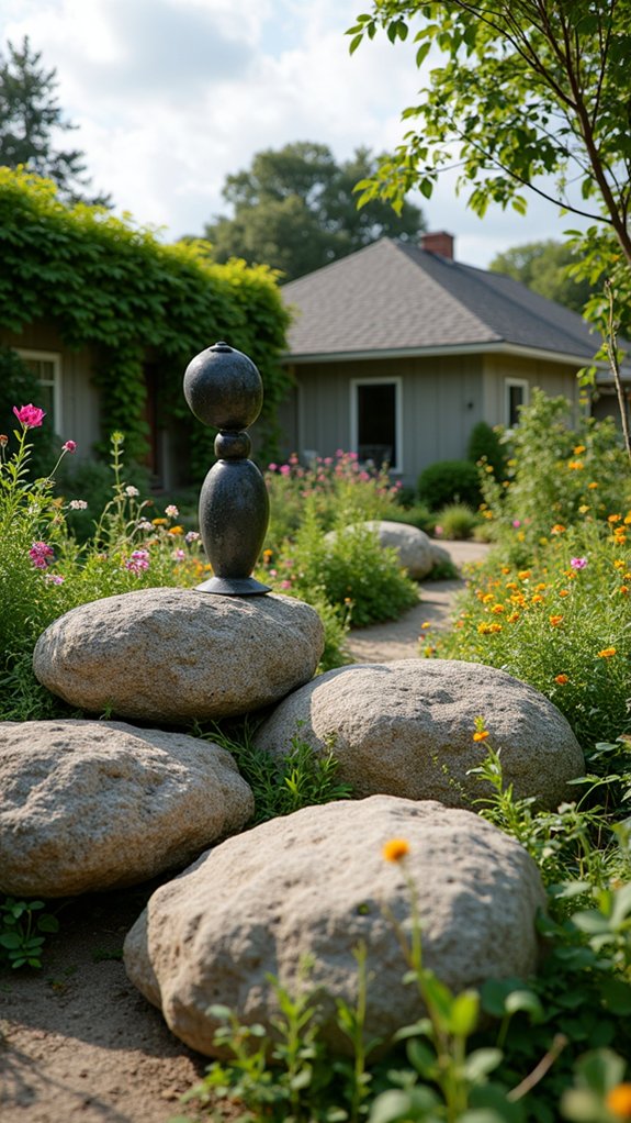 boulders anchor garden sculptures