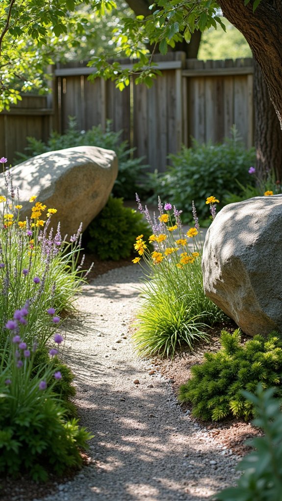 boulders complement native plants