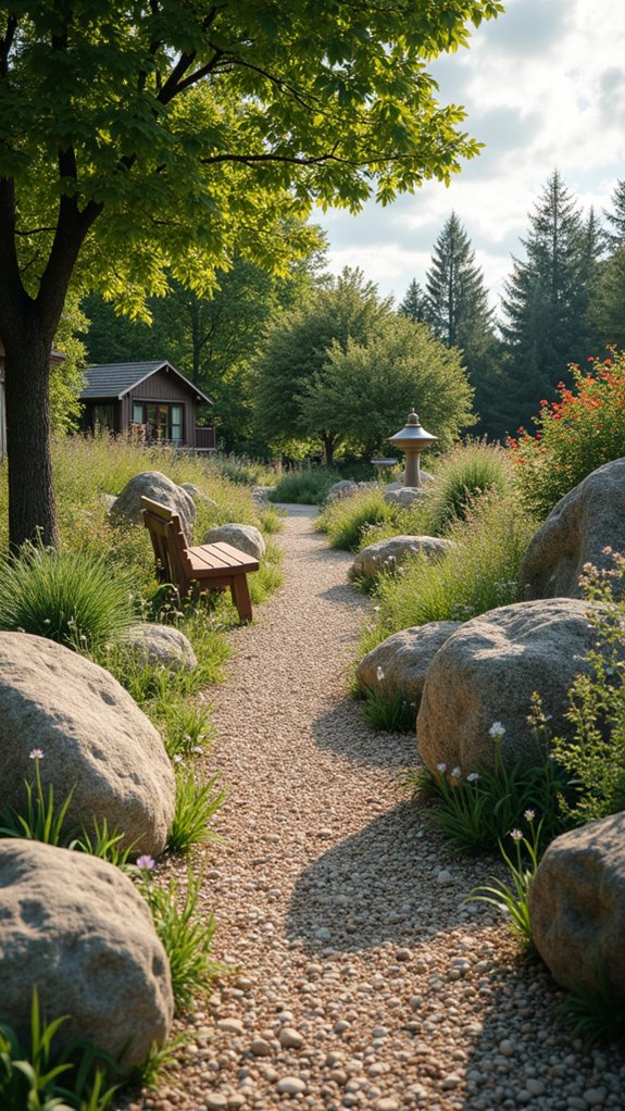 boulders enhance backyard pathways