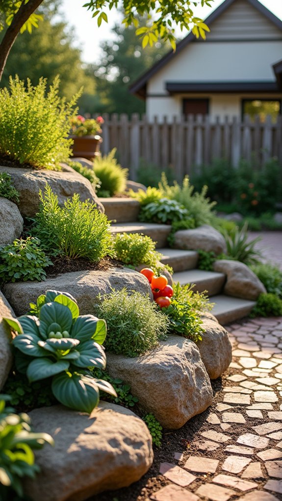boulders enhance edible garden