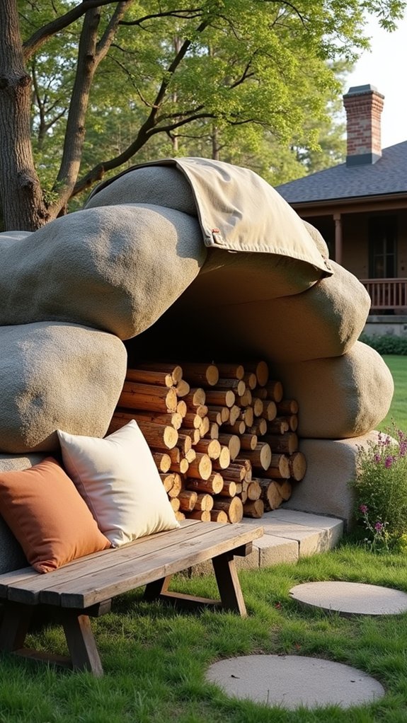 boulders enhance firewood storage