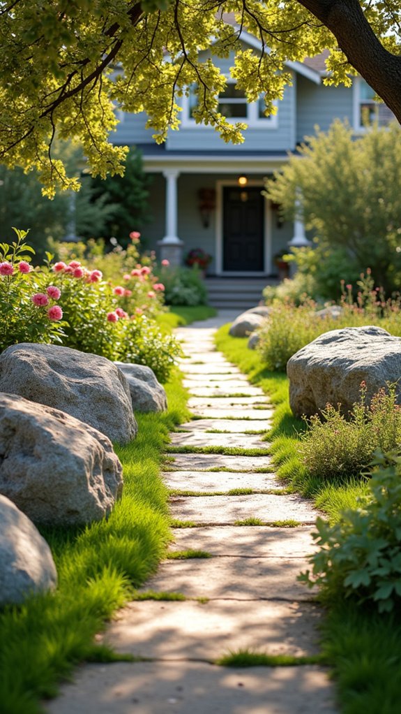 boulders enhance pathway aesthetics