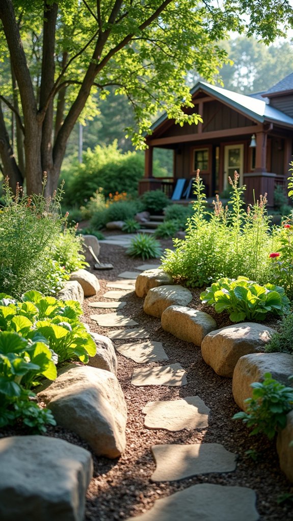 boulders enhance vegetable garden