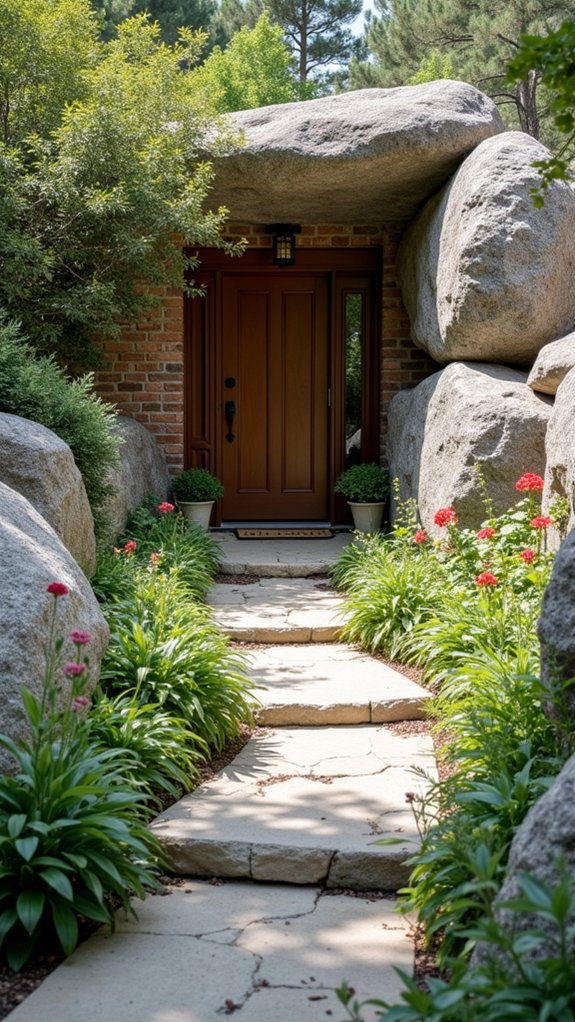 boulders enhancing garden pathways