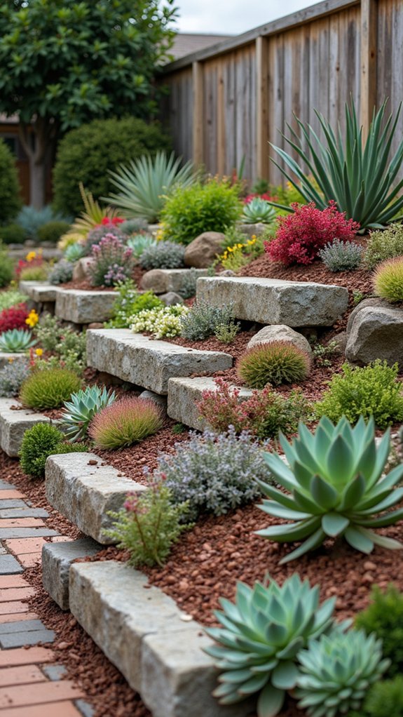 colorful tiered succulent display