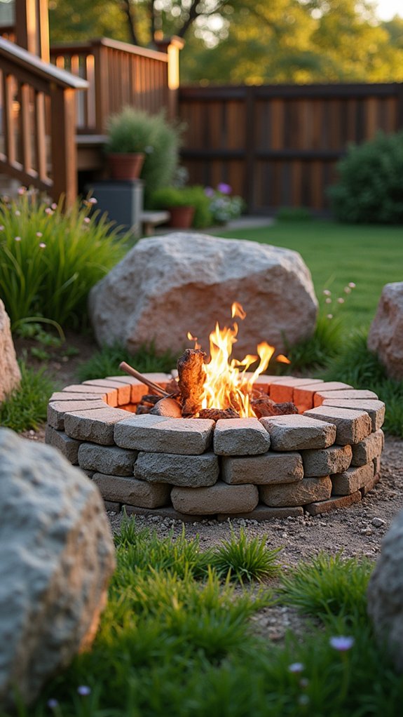 cozy boulder framed fire pit