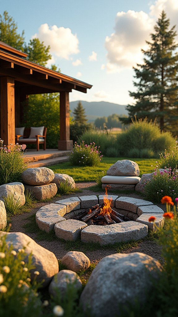 cozy boulder surrounded fire pit
