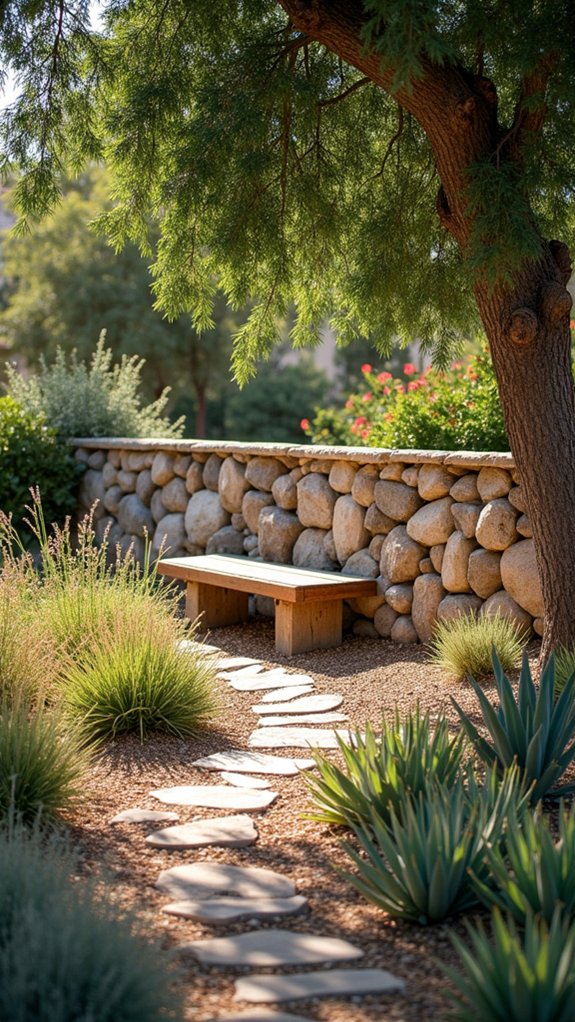 drought tolerant landscape with retaining walls