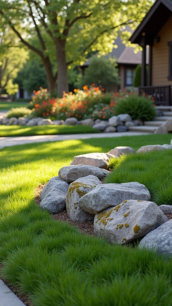 enhance lawn with rock border
