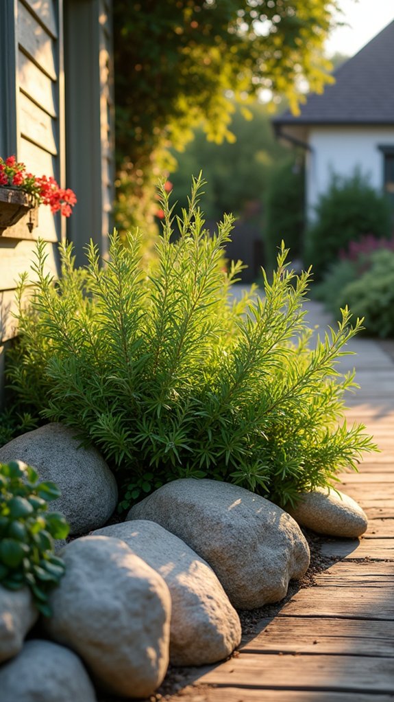 fragrant herbs framed by boulders
