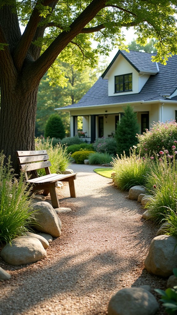 gravel pathway with boulder edging