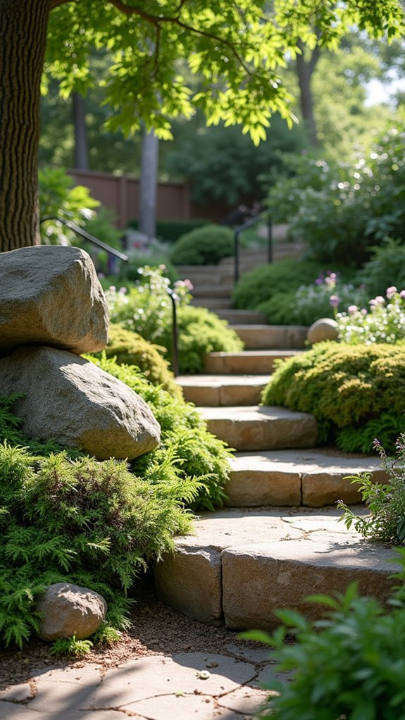 lush greenery meets rugged boulders