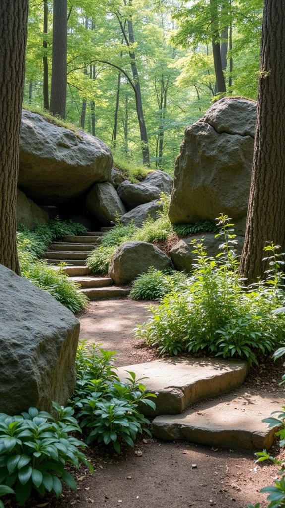 native plants and boulders