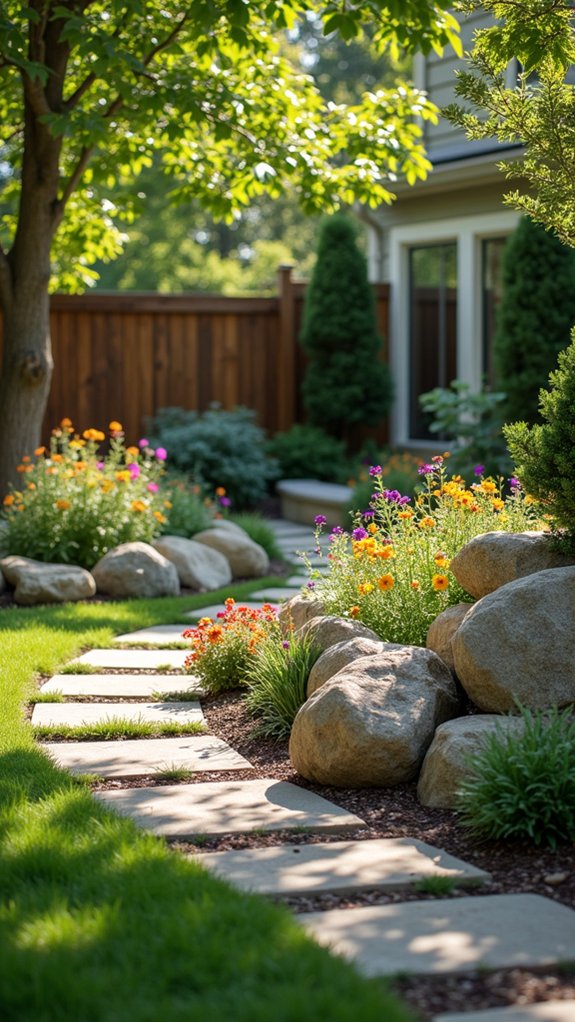 natural boulder flower bed border