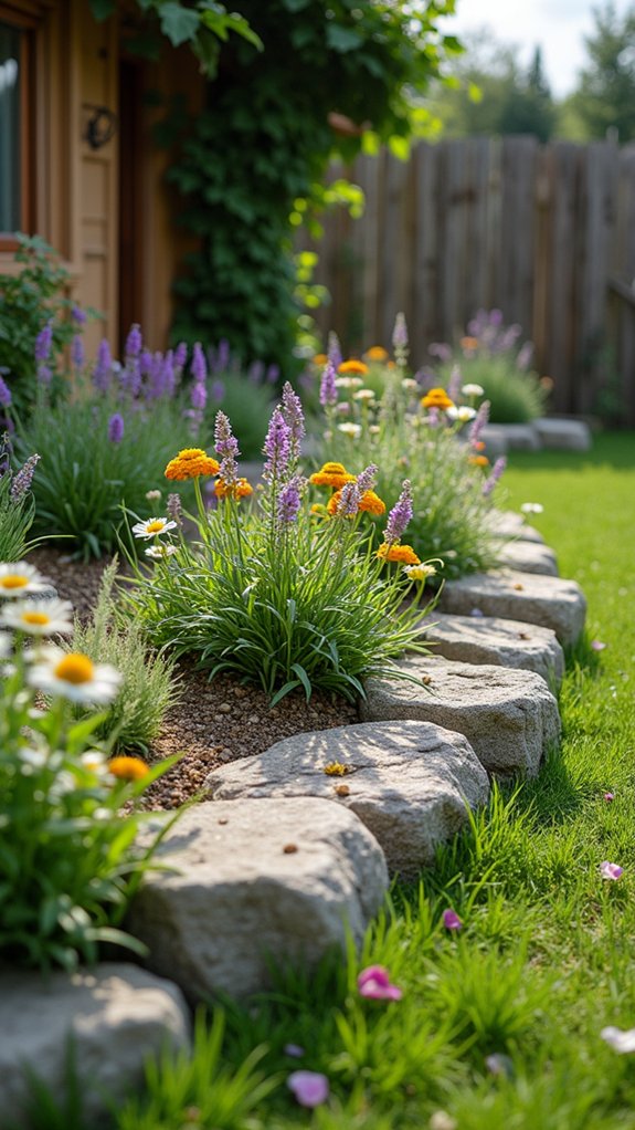 natural rock flower border
