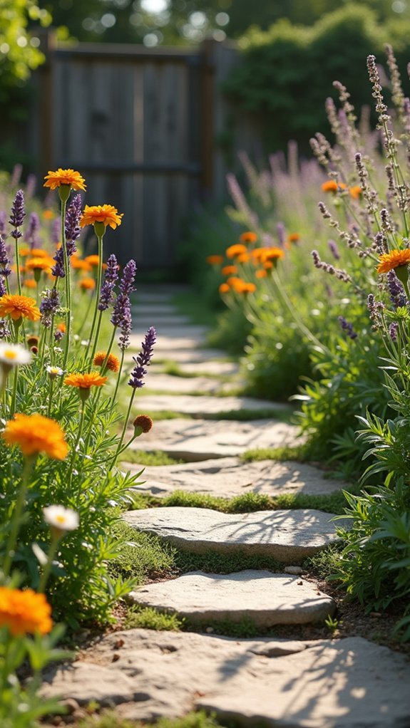 natural stone flower pathway