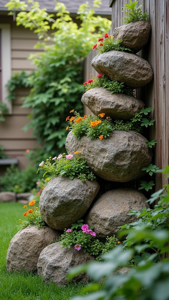 rocks enhance vertical gardening