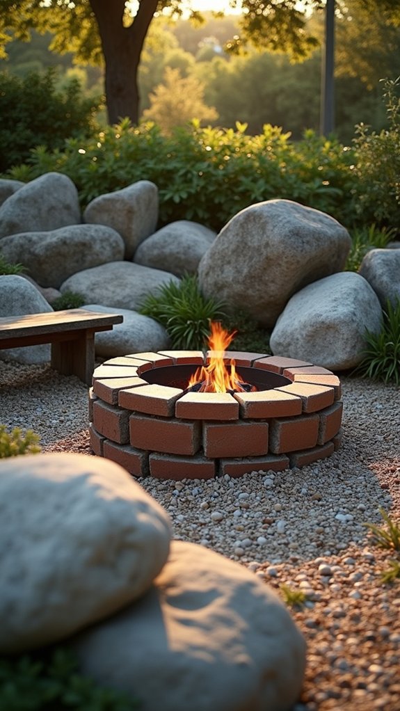 rustic boulder fire pit