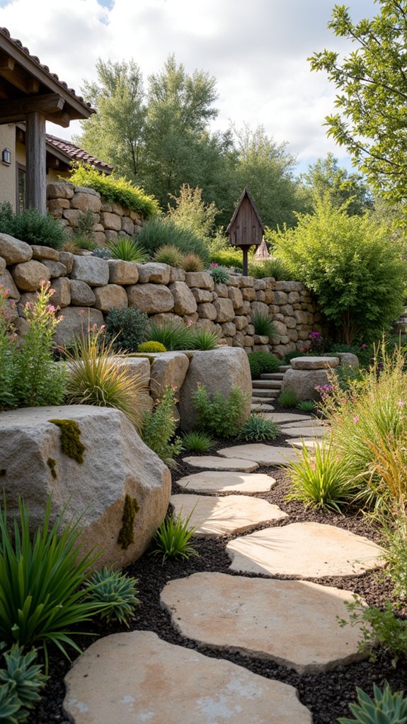 rustic boulder wall garden