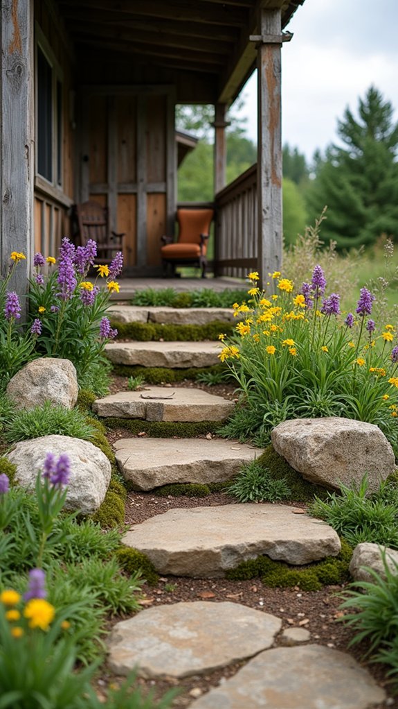 rustic steps with wildflowers