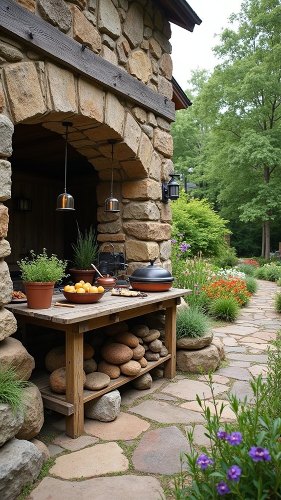 rustic stone outdoor kitchen