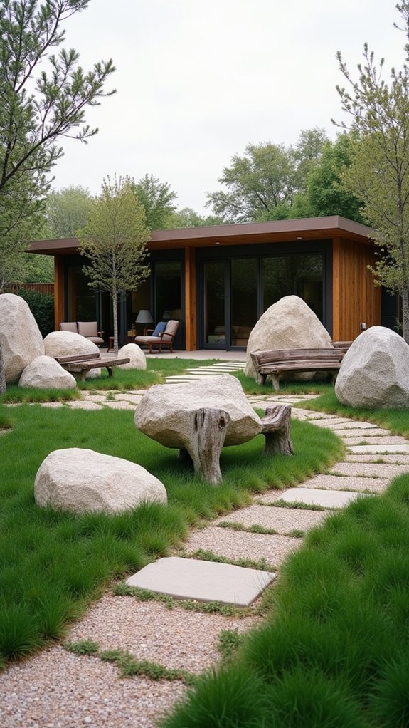 sculptural boulders enhance gardens